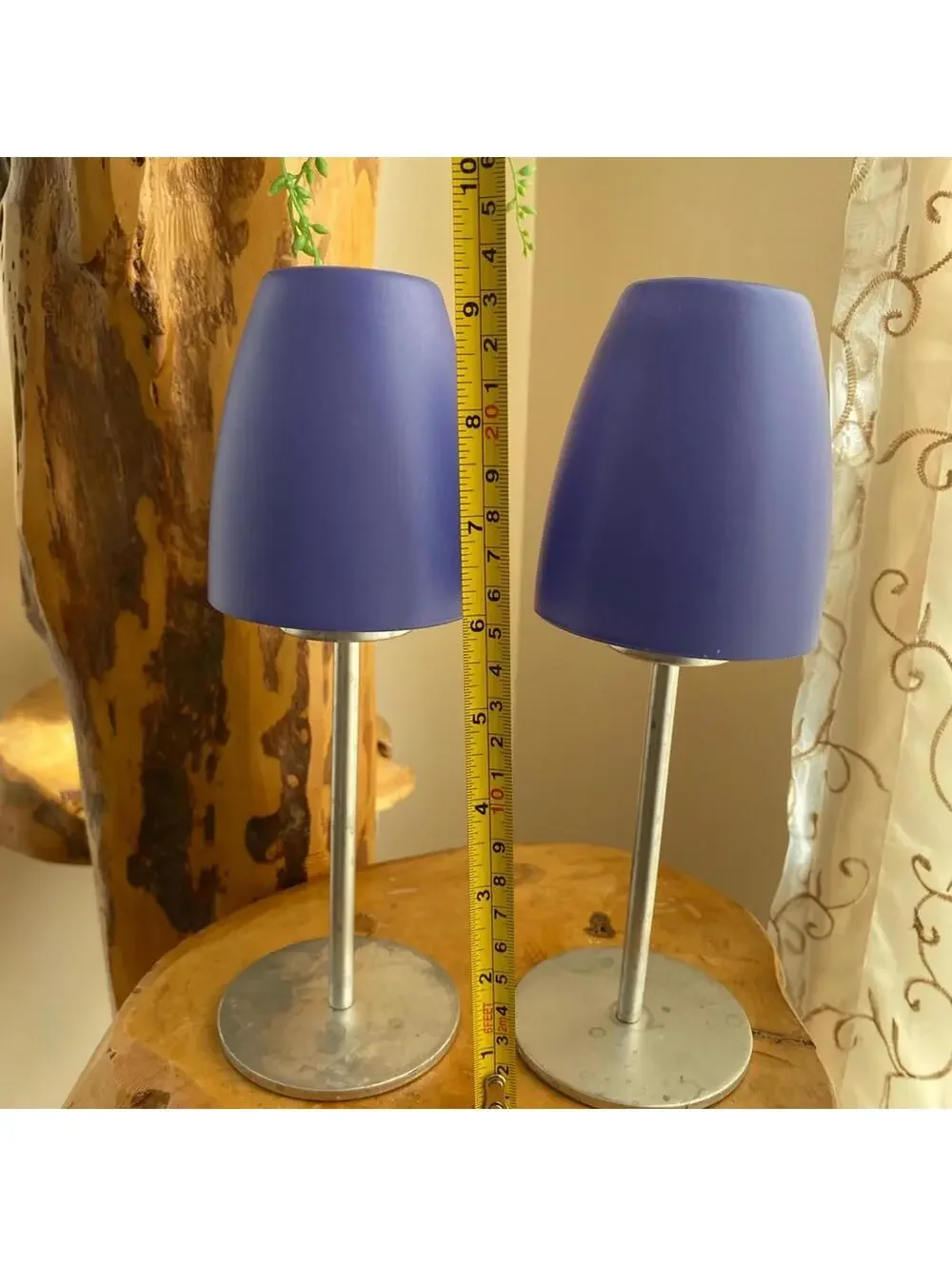 Pair of tealight Table Lamps with Blue Shades